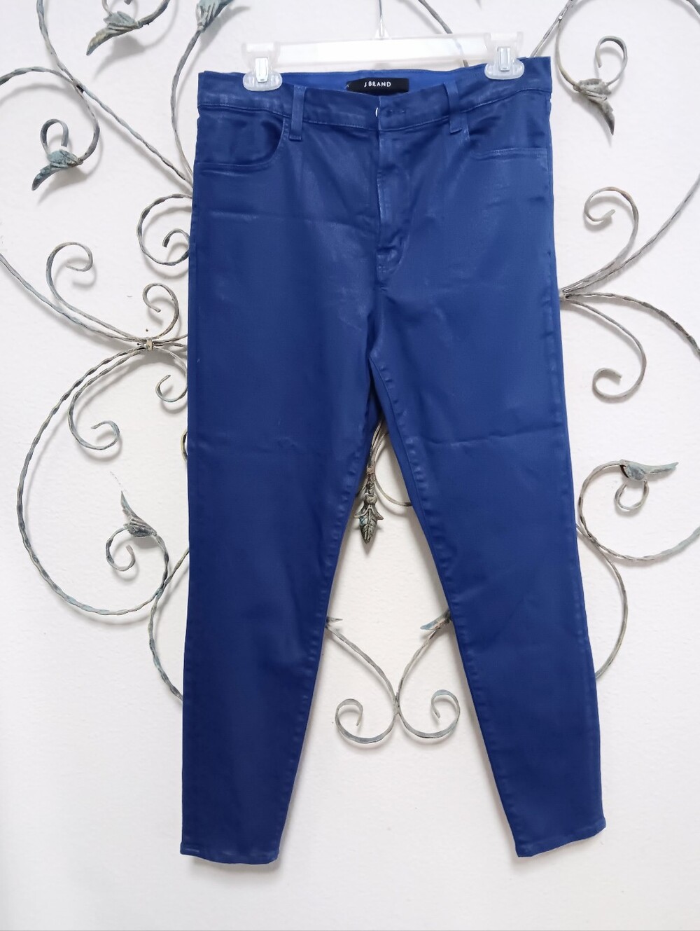 J BRAND coated Celeste shimmer fabric high rise skinny crop stretch jeans, 31